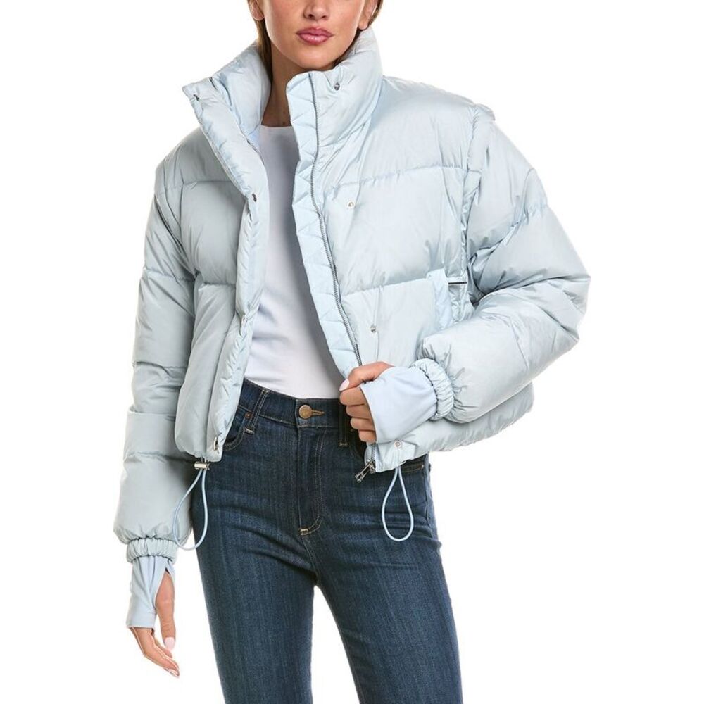 Sam. Womens  Zip-Off Sleeve Cropped Down Puffer Coat, Gray